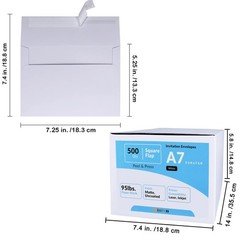 500 Pcs White A7 Invitation Envelopes 5 1/4 x 7 500 White,