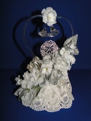 New Elegant blown glass heart, twin bells, 25th Wedding Anniversary Caketop #48