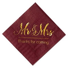 Wedding Napkins Mr Mrs Terracotta Gold Cocktail Dark Red Napkins BurgundyGold