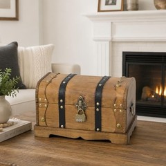 Vintage Wooden Treasure Chest Decorative Box with Lock – 12.2×7.1×7.1 Brown