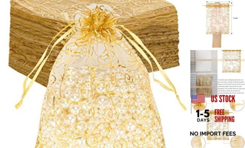 Staruby Organza Gift Bags 100Pcs Gold 1 count (Pack of 100) 5×7 INCH 100pcs