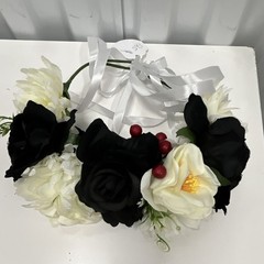 Artificial Wedding Rose Garland w/ White Ribbon Ties – Black White Red Green