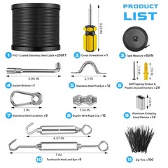 NEREUS String Light Hanging Kit with 250 Ft Vinyl Coated 304 Stainless Steel …