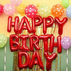 Red Happy Birthday Balloon Banner, 16 Inch Foil Mylar Happy Birthday Balloons…