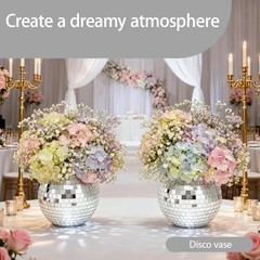 Pcs Disco Ball Vases,» X.7″ Disco Ball Centerpieces Decor,Silver Mirror 6