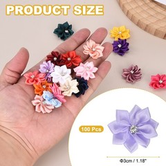 100 Pcs Ribbon Flowers, 1.2 in Fabric Flowers with Rhinestones, Lavender