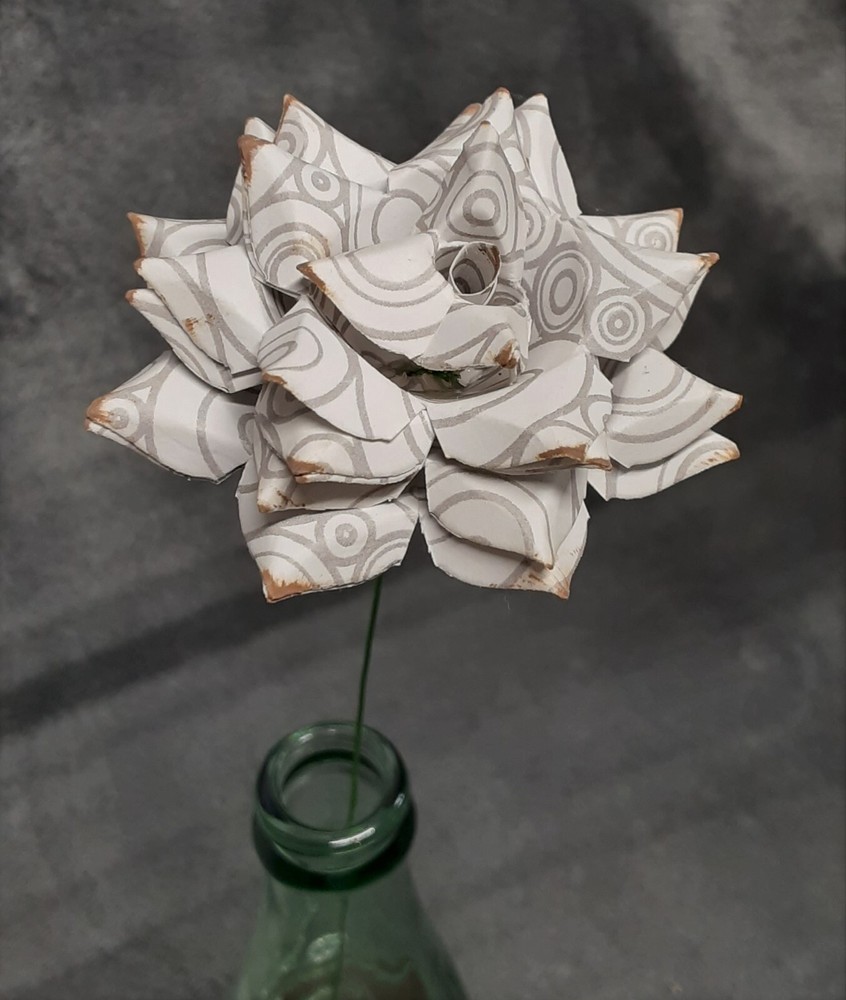 Handmade Paper Flower on stem (Gray Pattern No.4) for Wedding, St. Valentine’s