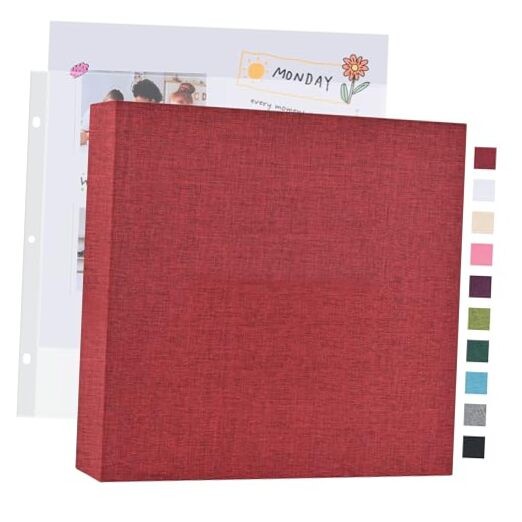 12×12 Inch Large 3 Ring DIY Scrapbook Photo Album with 12×12 Inch 40 Pages Red