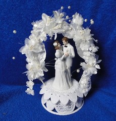 New Wilton Orchid Cascade Wedding Cake Top, white tux # 117-7333
