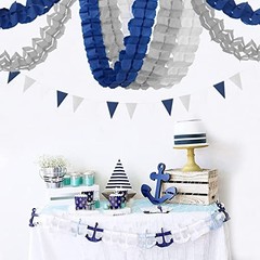 Navy-Blue White-Silver Party-Decorations Streamers Navy Blue White Silver