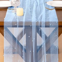 Socomi Pearl Table Runner Tulle Blue Summer Cheesecloth 10FT 10ft X 1pc,