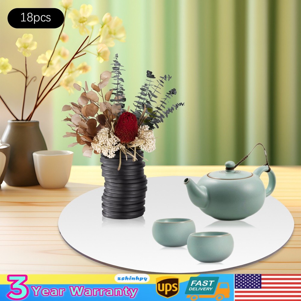 6″ 18Pcs Tabletop Round Trays Acrylic Plate Candle Plate Circle Mirror Wedding