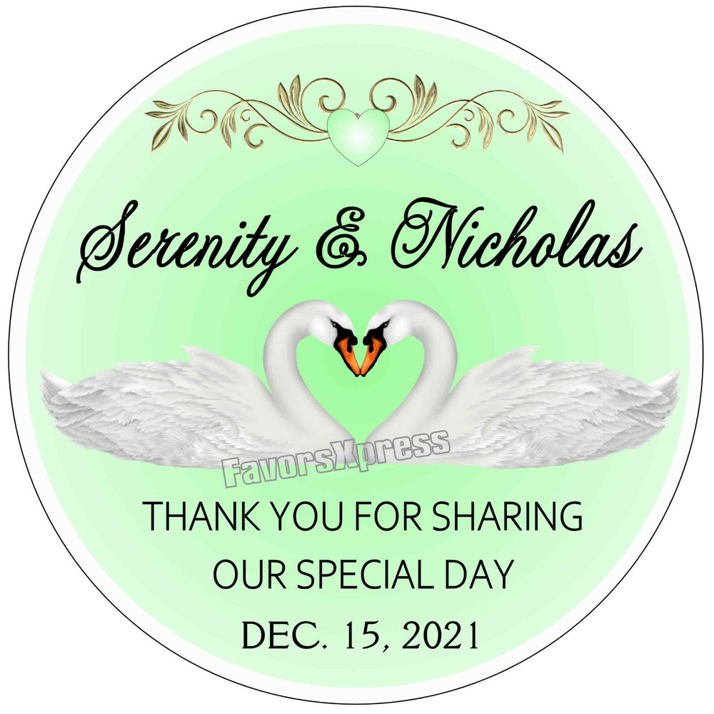 MINT GREEN WEDDING FAVOR STICKERS THANK YOU LABELS BRIDAL SWANS