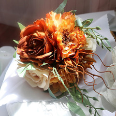 Burnt Orange & Ivory Bridesmaid Bouquet Set of 6 – Premade Floral Arrangements