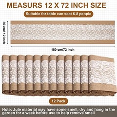 12 Pack Lace Burlap Table Runner Rustic Natural Jute Table Classic Style