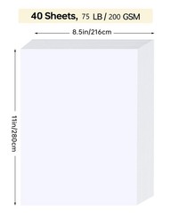 White Cardstock 8.5 x 11 Thick Paper, 40 Sheets Card Stock, 75 LB/200 GSM Cop…