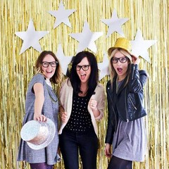 2 Pcs 3.2ft x 8.2ft Shiny Gold Metallic Tinsel Foil Fringe Curtains Photo Boo…