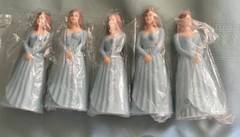 VINTAGE 5 WHITE BRIDESMAIDS IN BLUE GOWNS OLD STOCK CAKE TOPPERS’ NEW-FREE SHIP