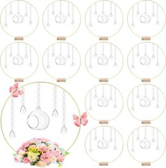 12 Pack 12» Metal Floral Hoop Centerpieces Set W/ Wooden Stand Hanging Candle