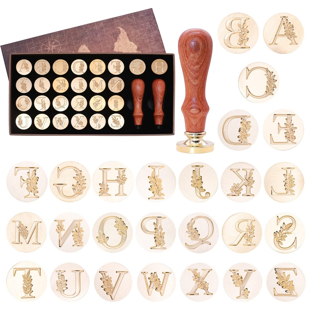 SWANGSA Initial Alphabet Wax Seal Stamp Kit, Vintage Botanical Leaves 26 Lett…