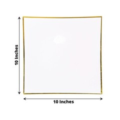 10 WHITE 10″ Square Concave Plastic Salad Dinner PLATES Gold Rim Party Events