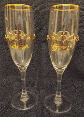 Rawcliffe Bride & Groom Champagne Flutes Pewter Doves Flowers Ribbons Gold