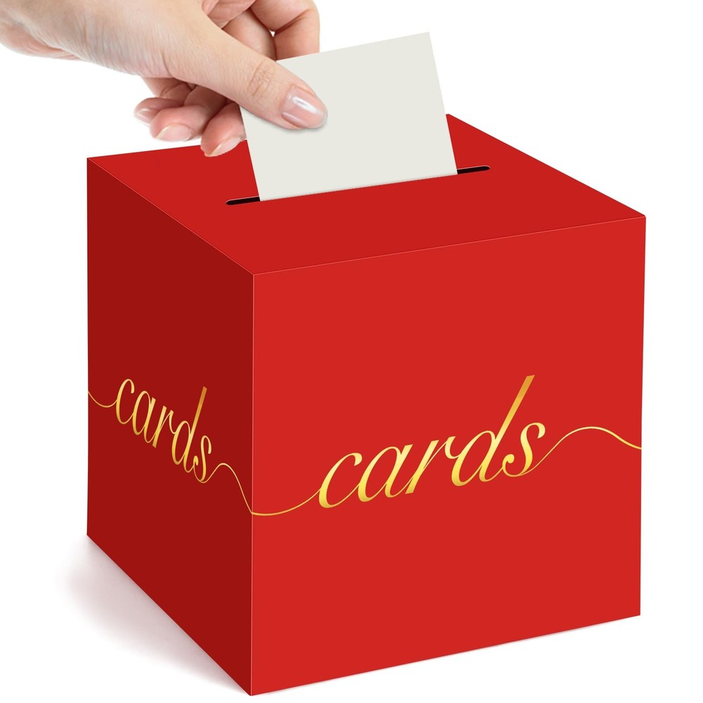 Red Card Box Gold Foil Slot Receiving Money Wedding Birthday Anniversary