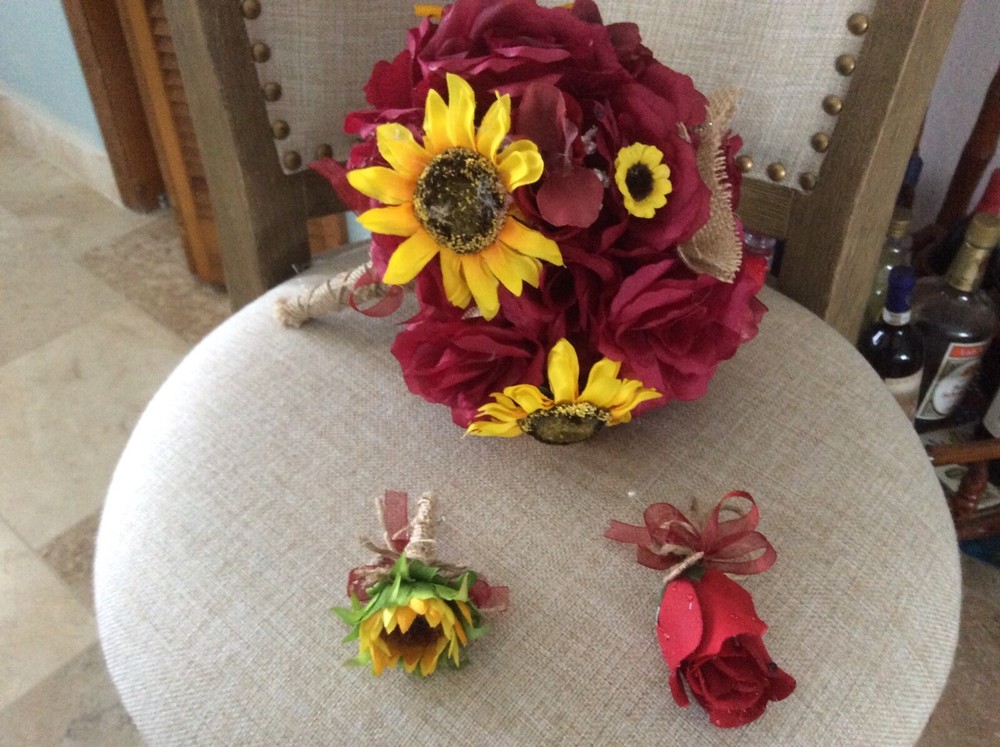 Wedding flowers bridal bouquets decoration sunflowers BURGUNDY WINE Change color