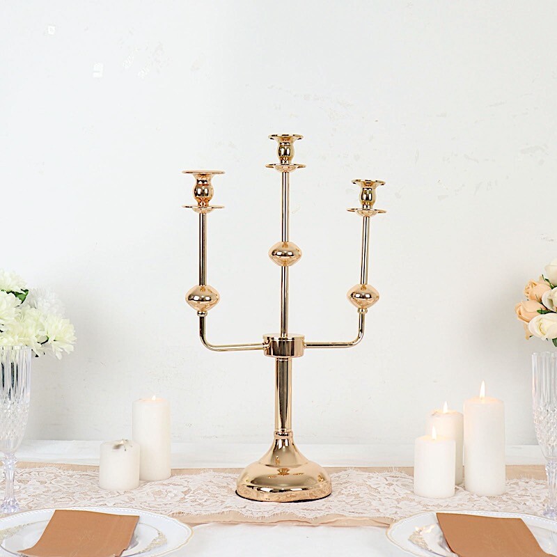 20 in Gold 3 Arm Metal Candelabra Taper CANDLE HOLDER Centerpiece Party Events
