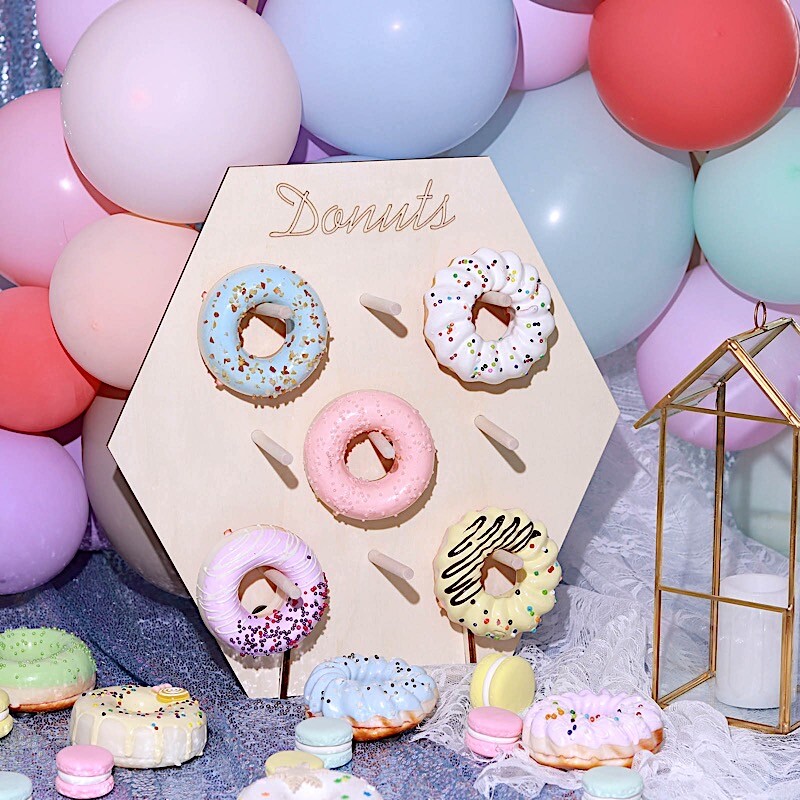 13″ NATURAL Donut Wall Hexagon Wooden Board DESSERT HOLDER Party Decorations