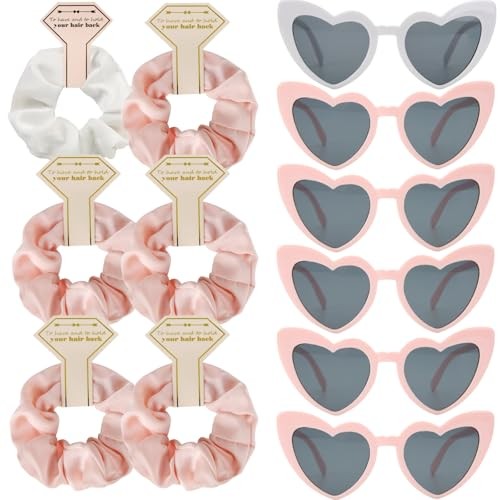 Satin Bridesmaid Proposal Gifts Scrunchies Bachelorette HairTies Set White&Pink