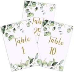 26 Pieces Wedding Table Numbers Cards 1-25 with Head Table Numbers Greenery E…