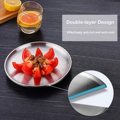 Sumerflos 304 Stainless Steel Dinner Plate 9 Double-Layer Round Dessert Plate