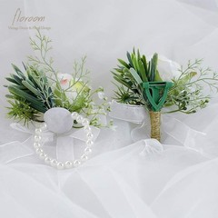 Versatile Ivory Rose Wrist Corsage and Boutonniere Set for Weddings & Festivals