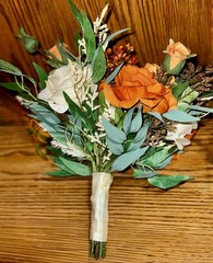 Fall Wedding Bridal Floral Bouquet Real Touch Silk Orange Terracotta Flower