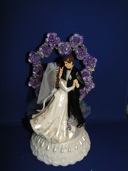 New Elegant Wedding Dancing Couple Caketop, purple rose ornate back #373