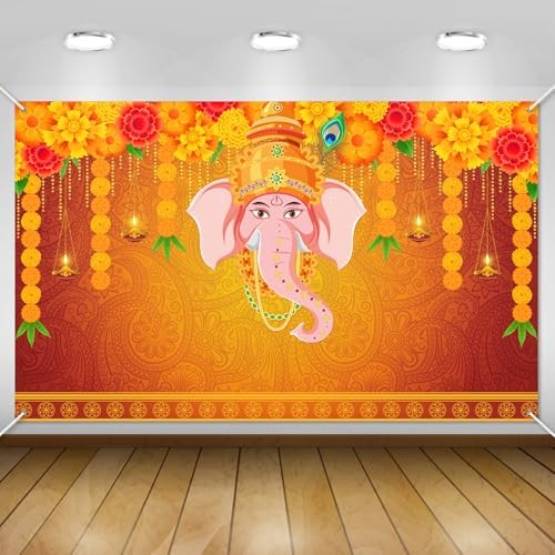Indian Pooja Traditional Backdrop Indian Religious Festival Marigold 6×3.6ft