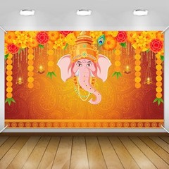 Indian Pooja Traditional Backdrop Indian Religious Festival Marigold 6×3.6ft