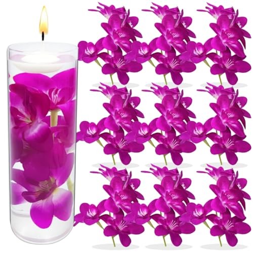 Purple Orchid Faux Flowers Floating Candles – 10 Pieces for Wedding Table