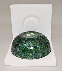 Compote Bowl Vase Green Mosaic on Glass Centerpiece 6″D 2.5″H Set/2 FREE SHIPING