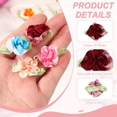 20 Pcs Ribbon Flowers, 1.2 in Fabric Flowers Satin Ribbon, Pink/Burgundy