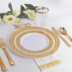 8 oz Disposable CLEAR with Gold Rim PLASTIC CUPS Wedding Party TABLEWARE SALE