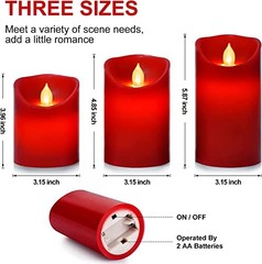 Flameless Battery Operated LED Candles, Remote 3 PACK with Remote Control Red