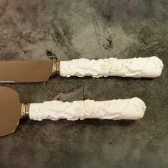 Vintage Sheffield England Bridal Wedding Cake Knife & Server Set Dove Rose