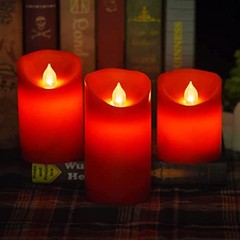Flameless Battery Operated LED Candles, Remote 3 PACK with Remote Control Red