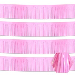 4 Pack 10 Feet Macaron Pink Foil Fringe Garland Metallic Tinsel Streamers Ban…