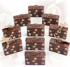 Vintage Travel-Themed Mini Favor Box Set – 50 Kraft Paper Suitcases for Events