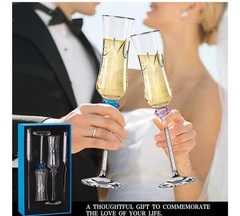 4 Pcs Wedding Cake Knife and Champagne Flutes Server Set for Bride