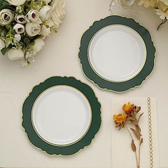 10 WHITE HUNTER GREEN 8″ Round Plastic SALAD PLATES Blossom Design Events