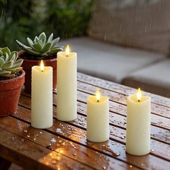 12 Pcs Battery Operated Waterproof Ivory Plastic Flameless Pillar Candles with